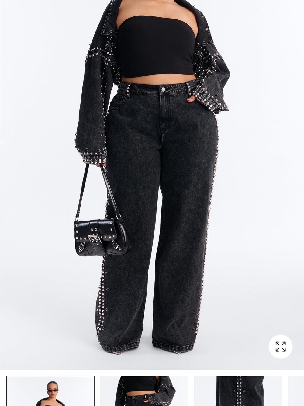 Fashion Nova Black Studded Denim Jacket